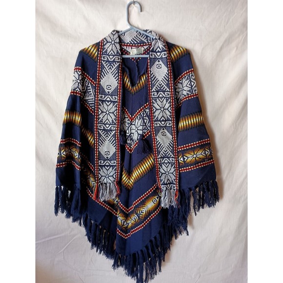 VINTAGE Fringe Poncho Cape Cloak Shawl Aztec Acrylic Inca Imports Handcrafted - Picture 1 of 7